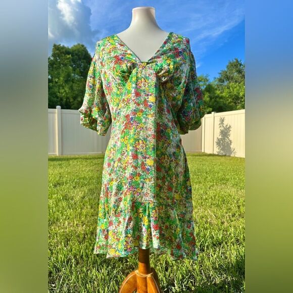NWT Topshop vibrant sketchy floral mini tea dress in rainbow color scheme Sz 14 - Picture 1 of 10